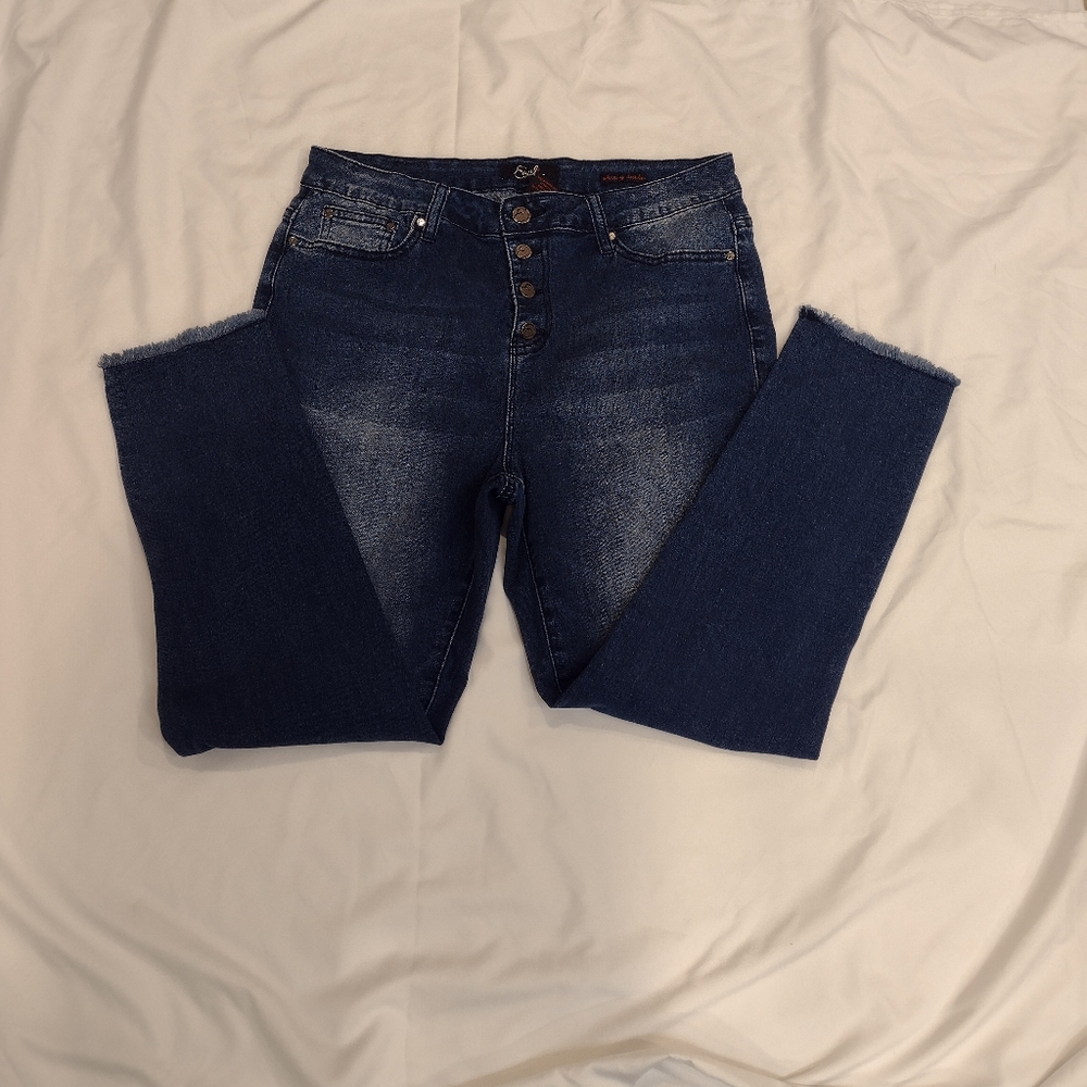 Earl Jeans Skinny Ankle 4 Button Fly  Frayed Hem High Rise sz 12 EUC